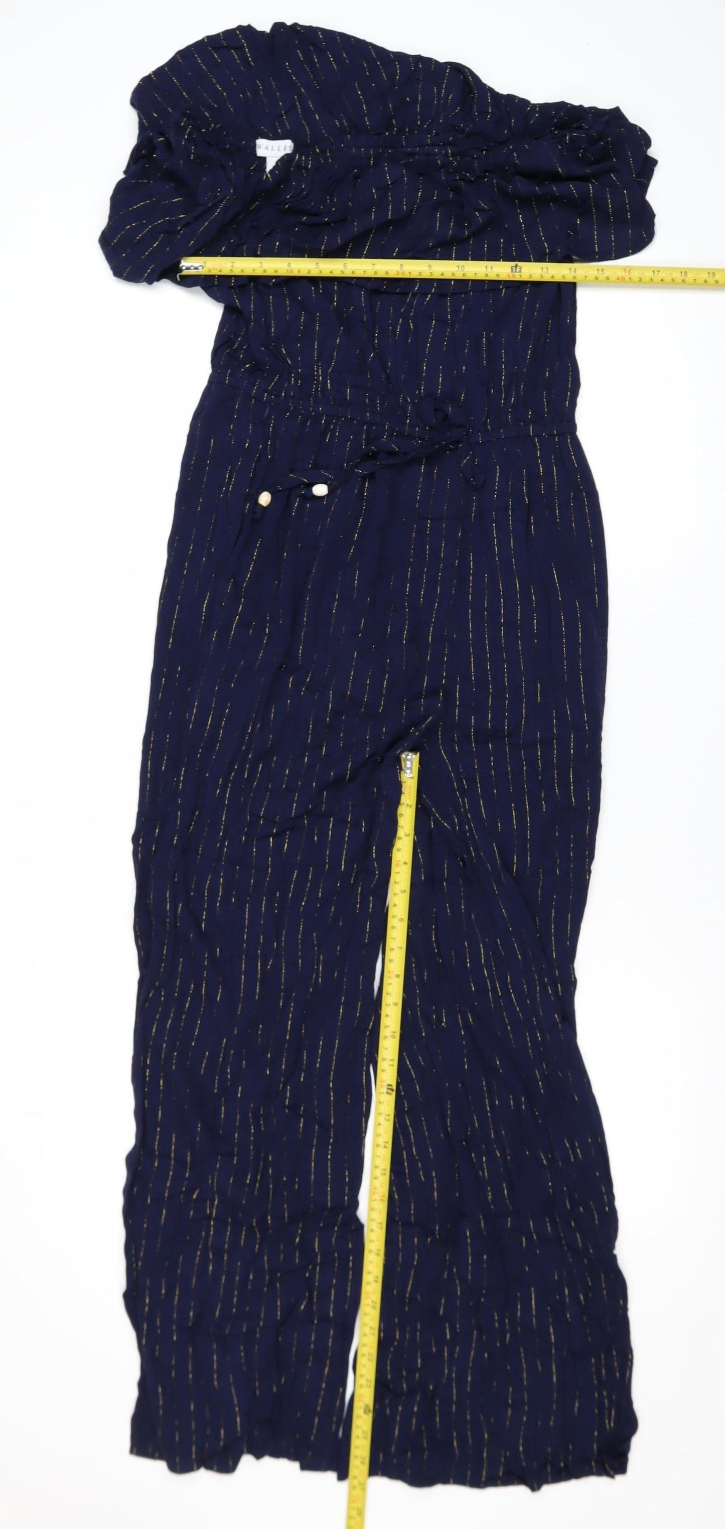 Wallis Women Navy Blue Gold Stripe Off Shoulder Jumpsuit Size M