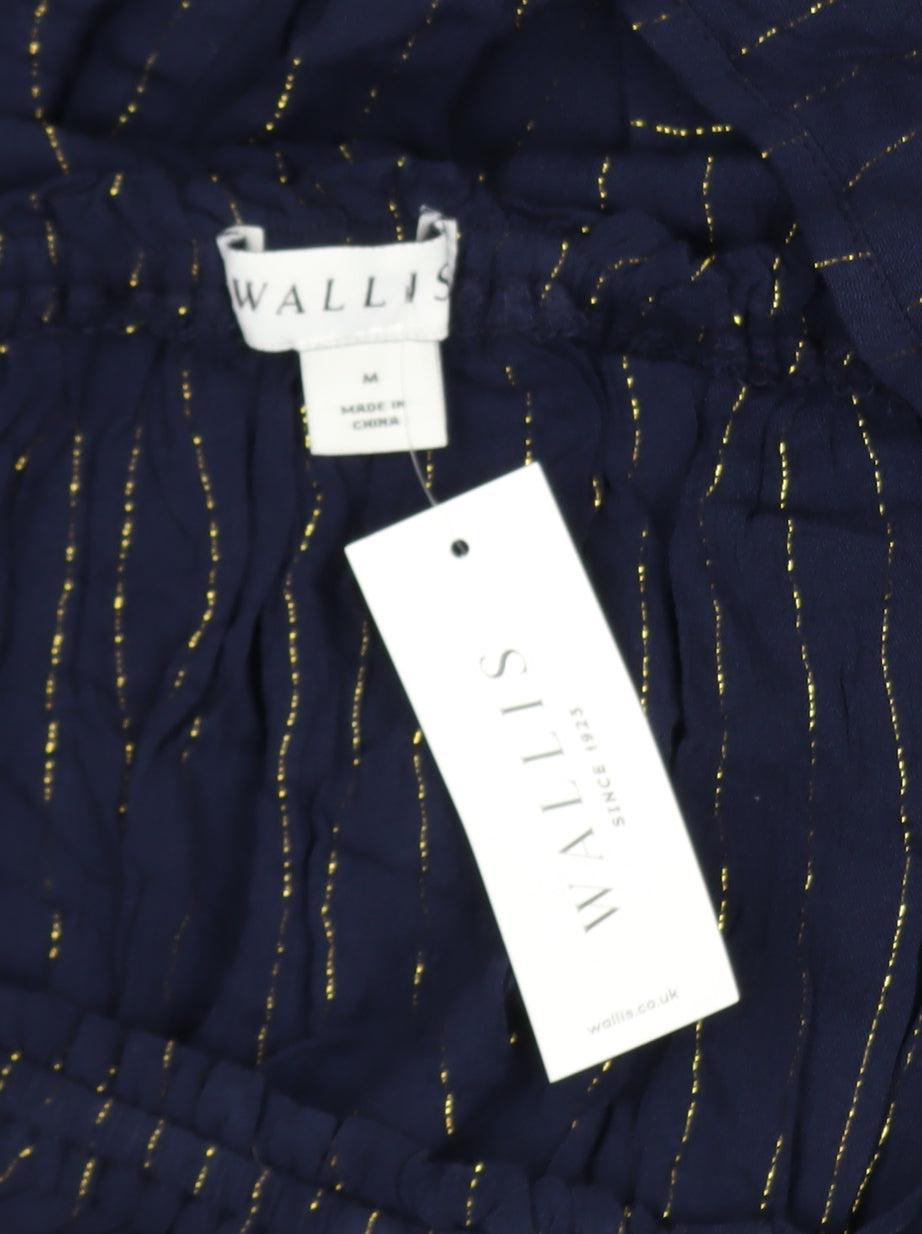 Wallis Women Navy Blue Gold Stripe Off Shoulder Jumpsuit Size M