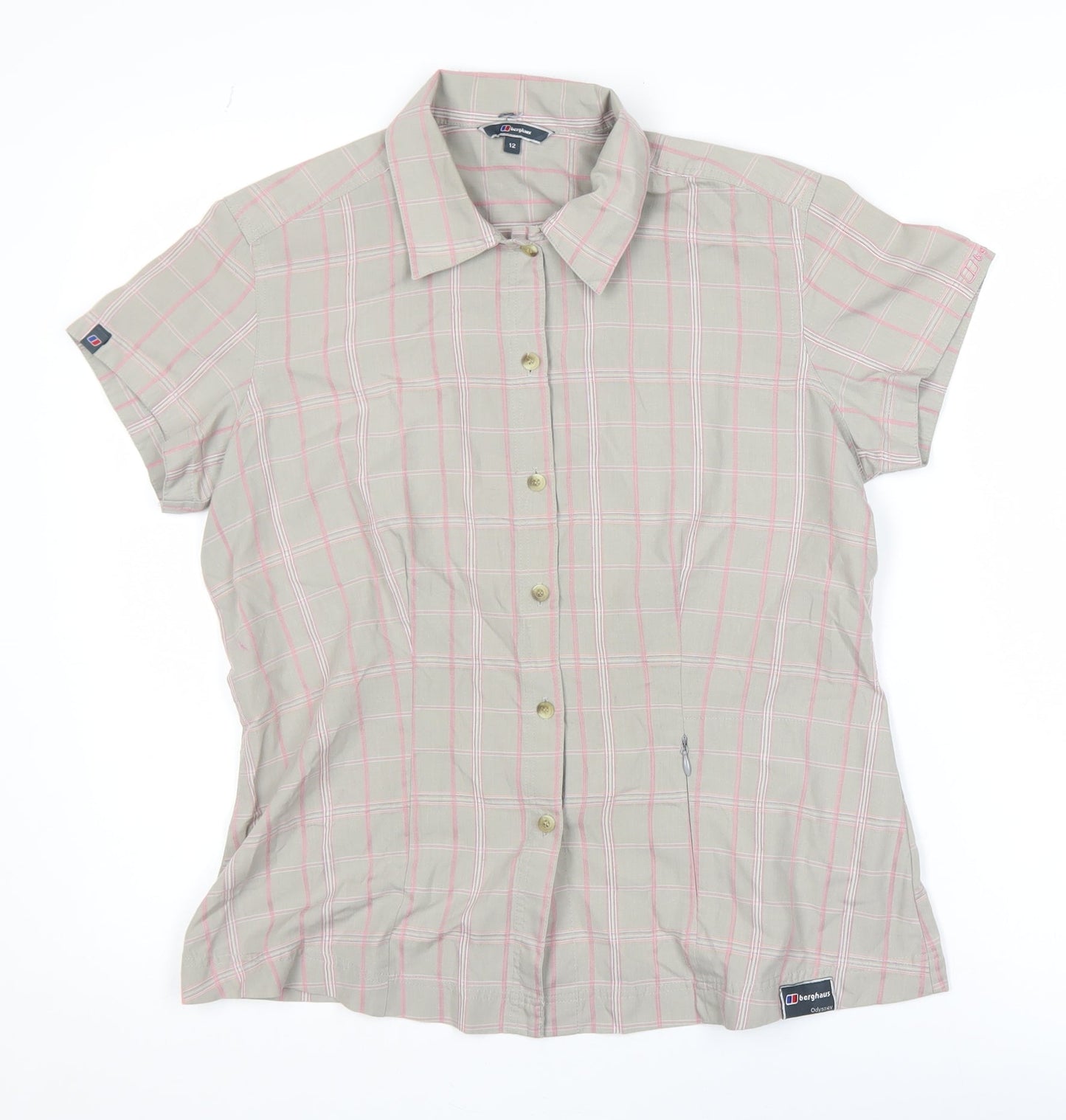 Berghaus Women's Beige Check Short Sleeve Button-Up Shirt Size 12