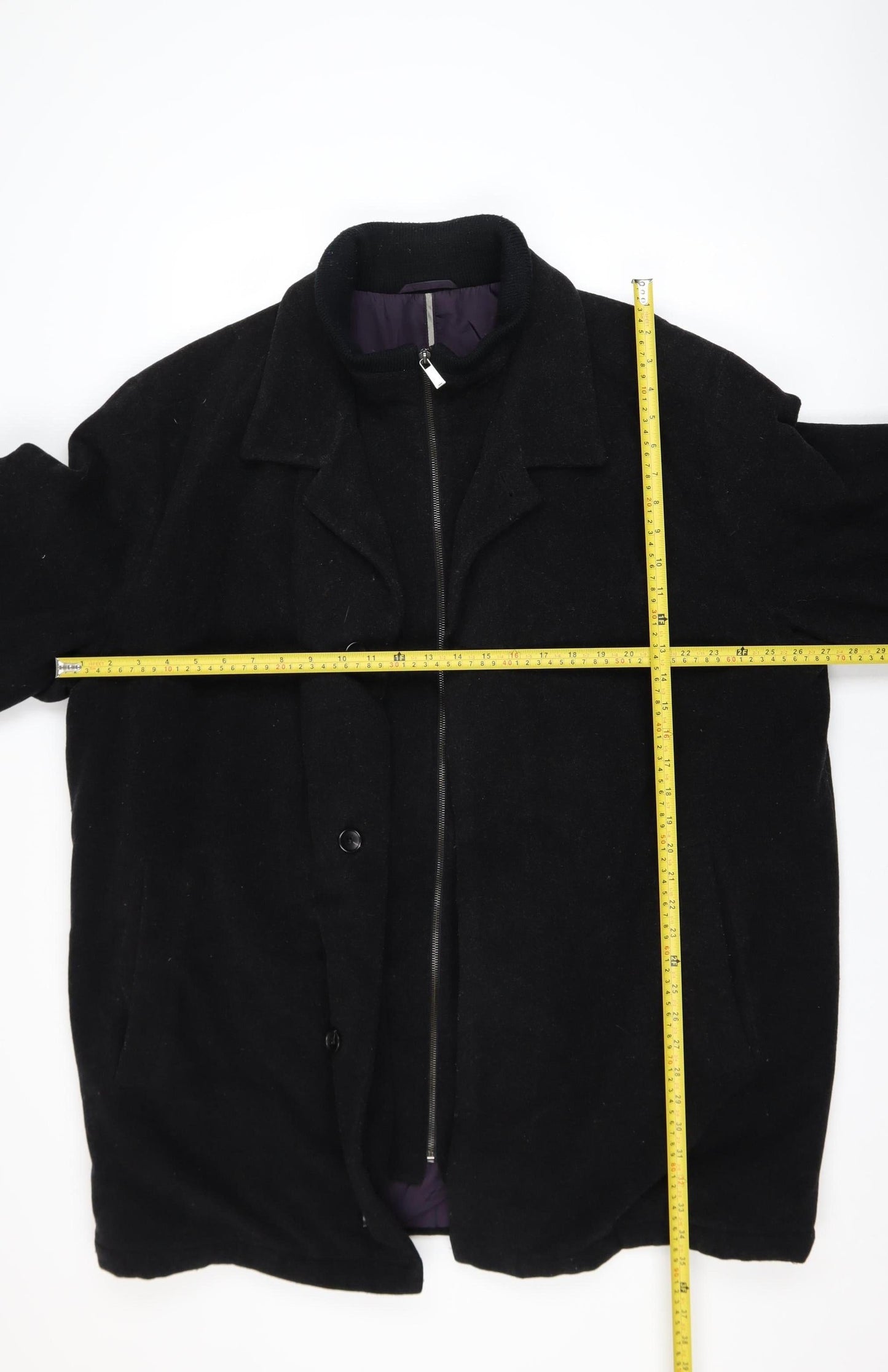 Guise Men's Black XL Wool Blend Mid-Length Overcoat