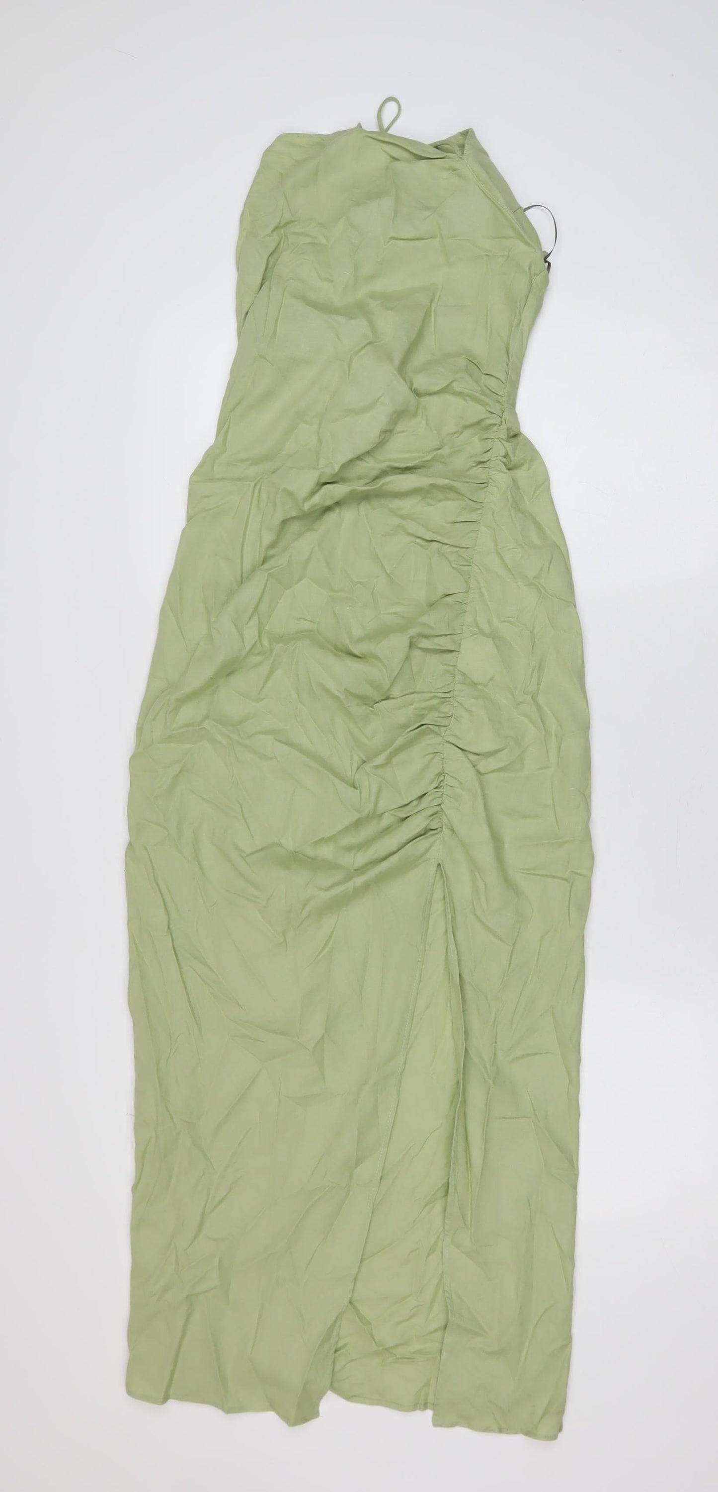 ZARA Women’s Green Ruched Slip Midi Dress Size 12 Summer Casual