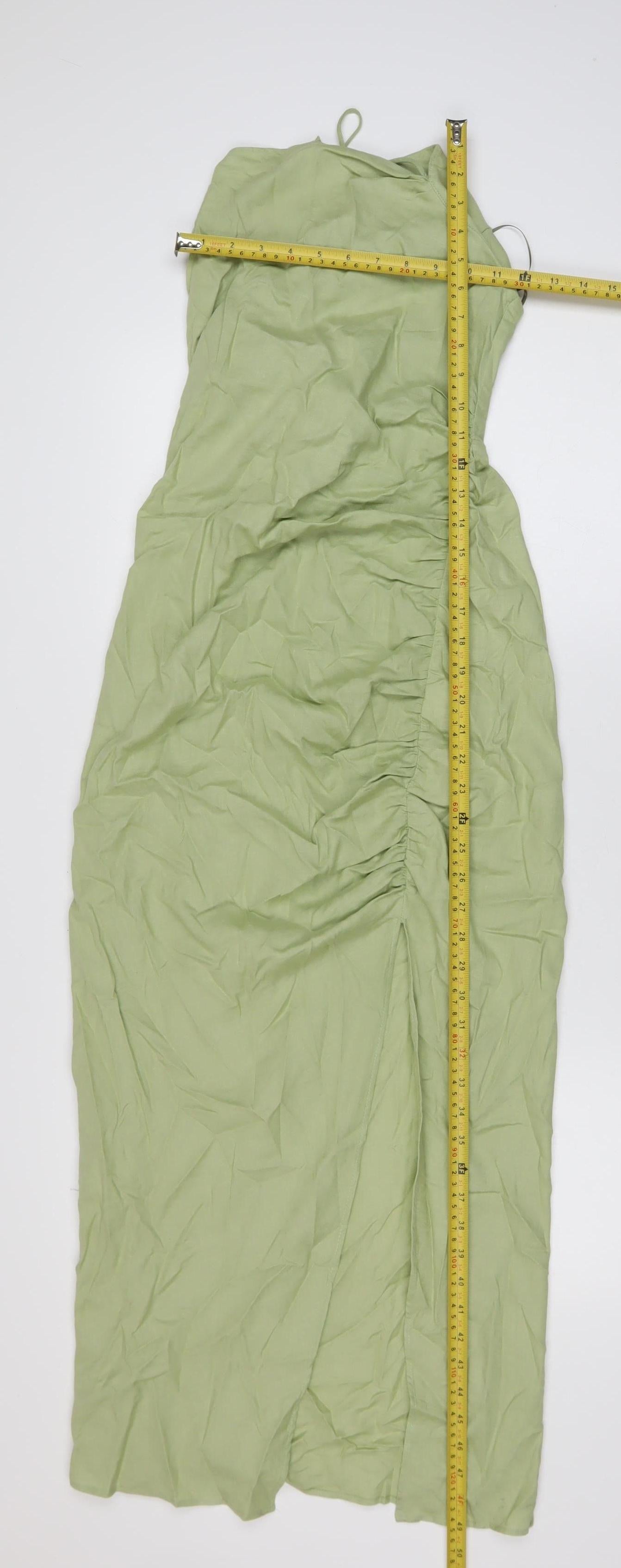 ZARA Women’s Green Ruched Slip Midi Dress Size 12 Summer Casual