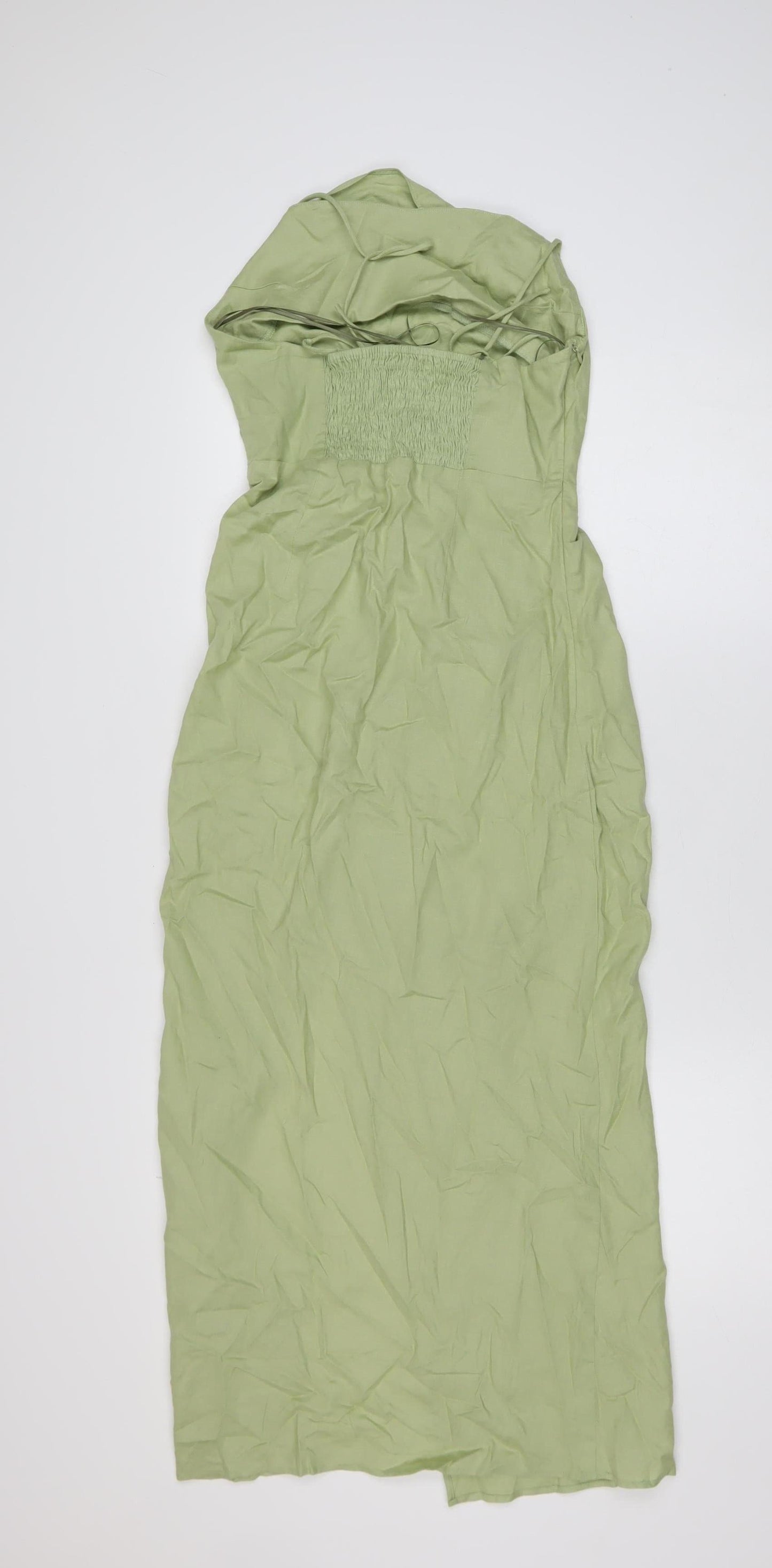 ZARA Women’s Green Ruched Slip Midi Dress Size 12 Summer Casual