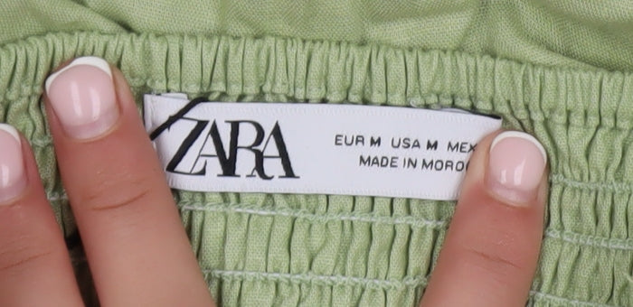 ZARA Women’s Green Ruched Slip Midi Dress Size 12 Summer Casual