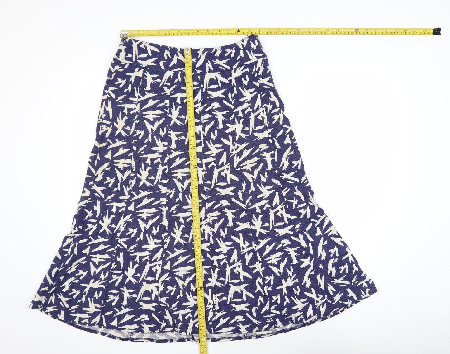 EWM Women Blue A-Line Midi Skirt Size 10 Cotton Blend