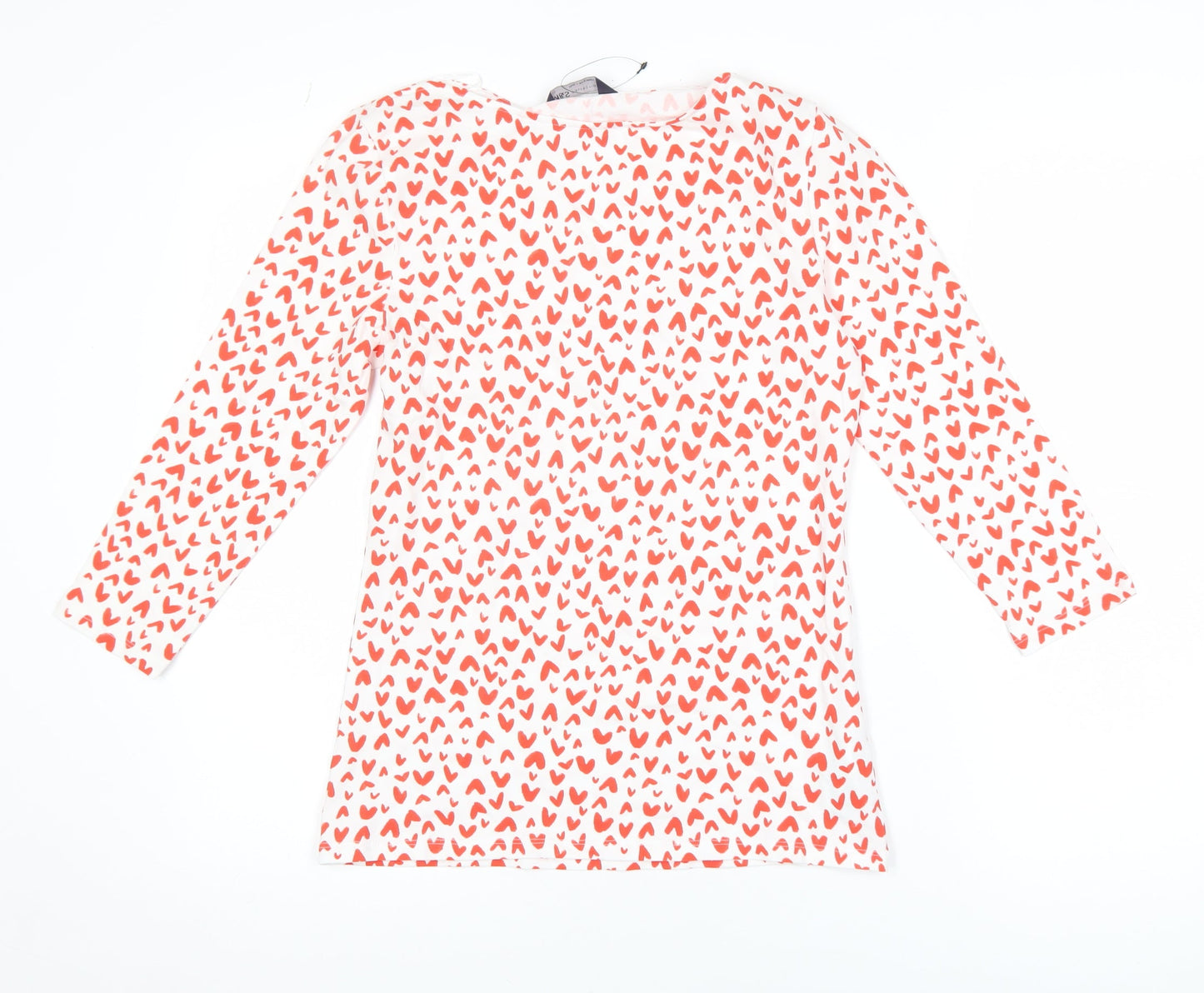 Marks and Spencer Women's White Heart Print 3/4 Sleeve Jersey T-Shirt Size 10