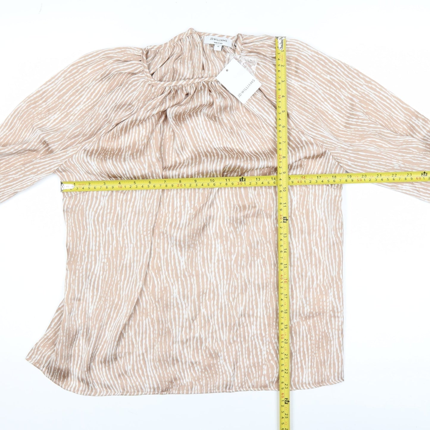 JD Williams Women's Beige Striped Long Sleeve Tunic Blouse Size 10