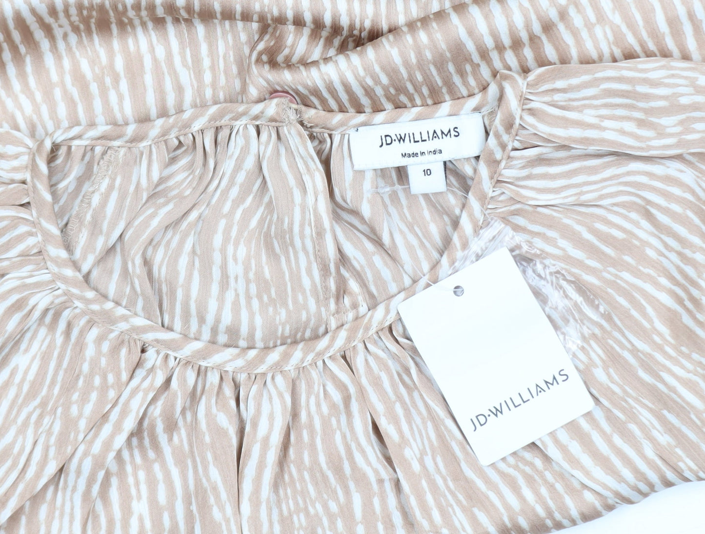 JD Williams Women's Beige Striped Long Sleeve Tunic Blouse Size 10