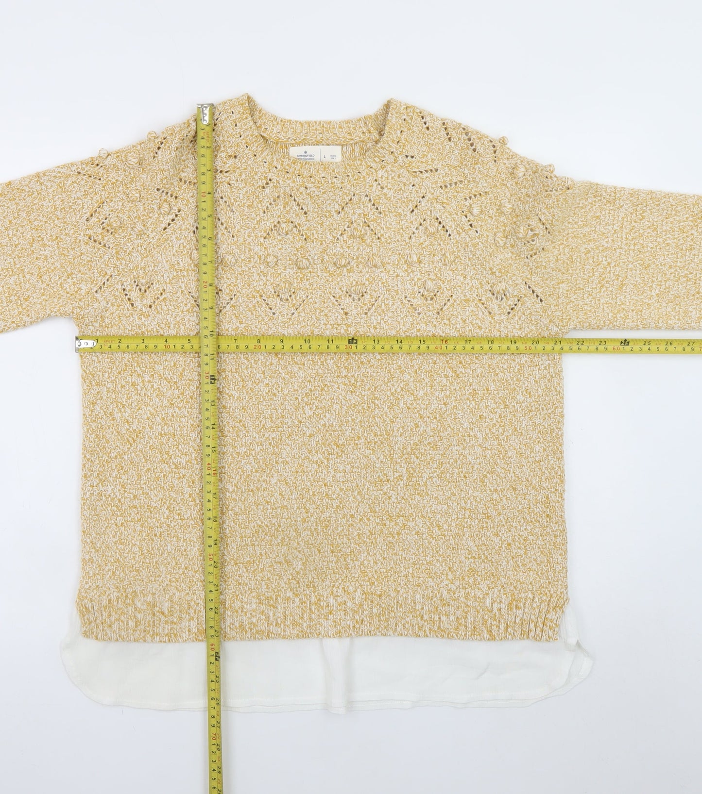 Springfield Women’s Beige Cotton Knit Jumper Size 12 Crew Neck