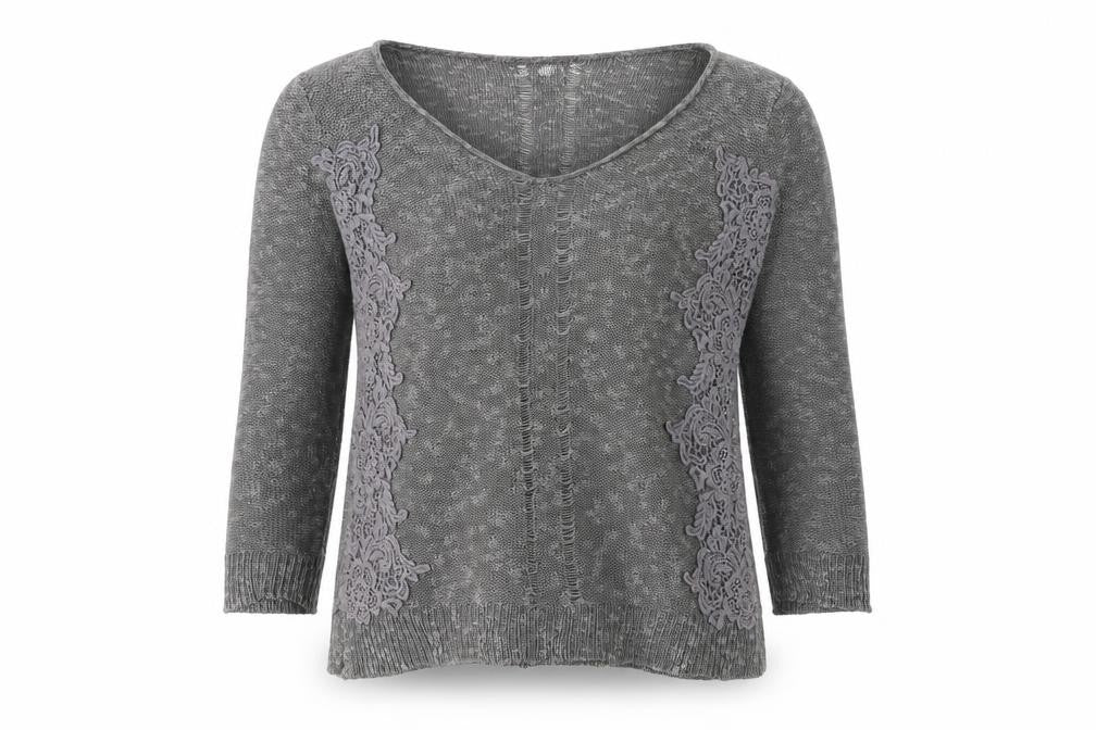 River Island Womens Grey Long Sleeve Pullover Jumper Size 6 Lace Detail