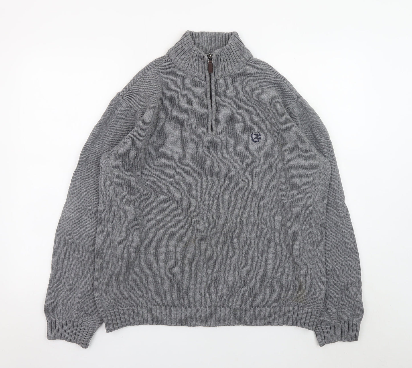 Chaps Men’s Grey Cotton 1/4 Zip Knit Jumper Size L