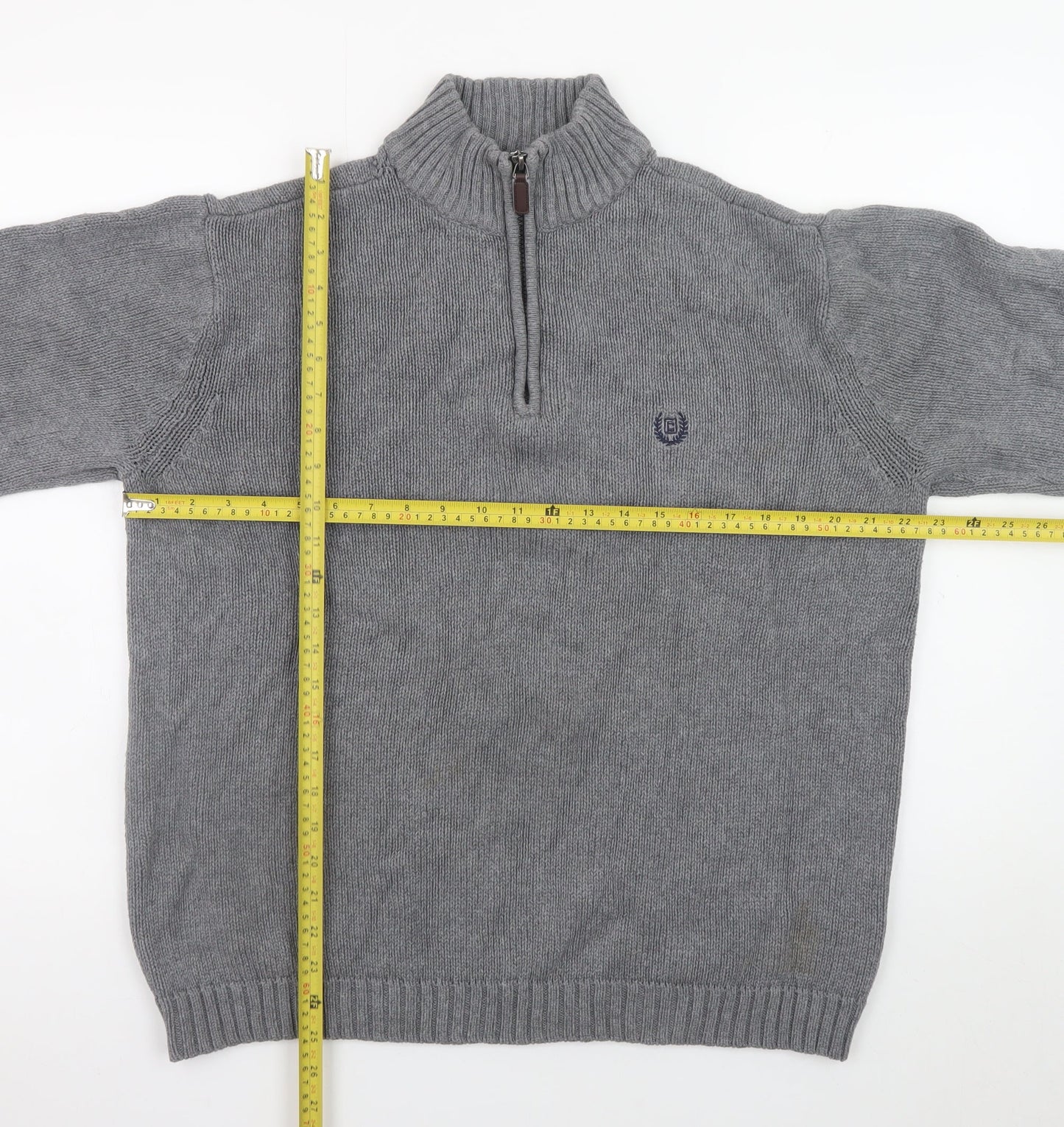 Chaps Men’s Grey Cotton 1/4 Zip Knit Jumper Size L