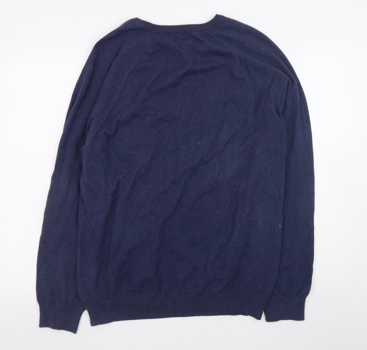 French Connection Men's Blue Cotton Blend Crew Neck Jumper L