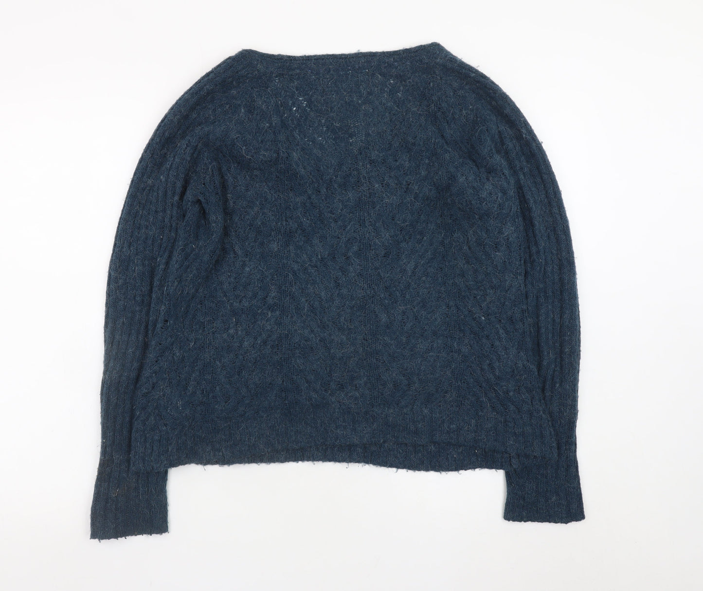Mistral Women Blue Cable Knit Alpaca Jumper Size 12 Long Sleeve