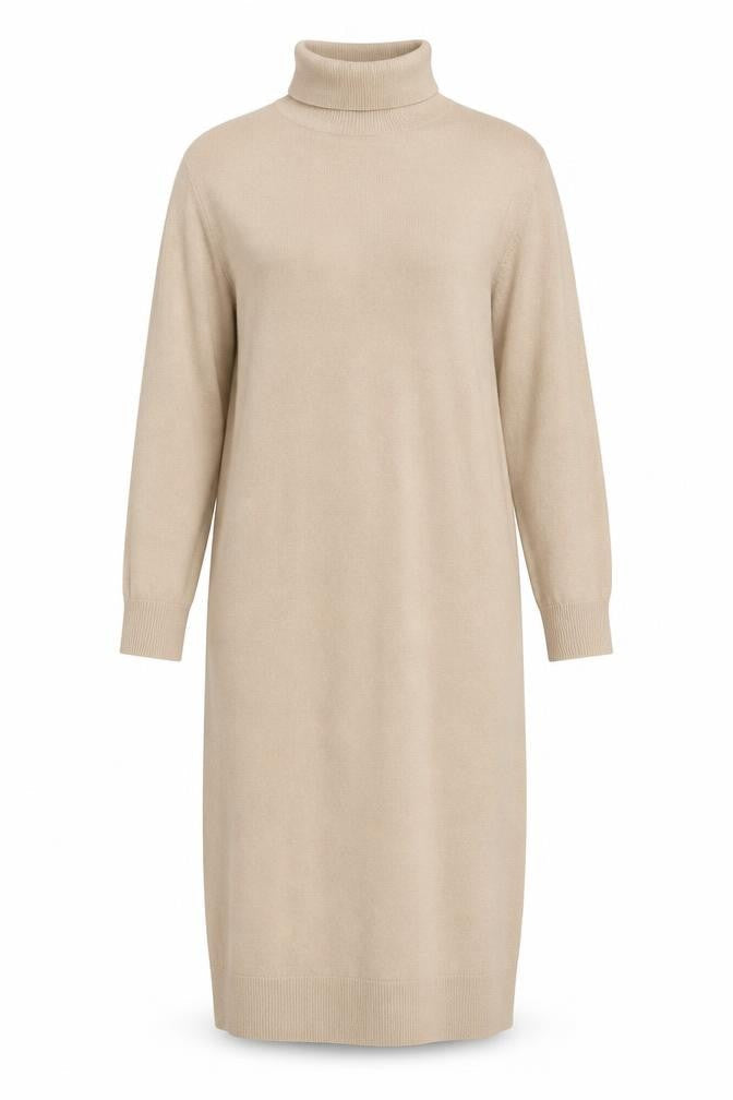 b.young Women’s Beige Roll Neck Midi Knit Sweater Dress M