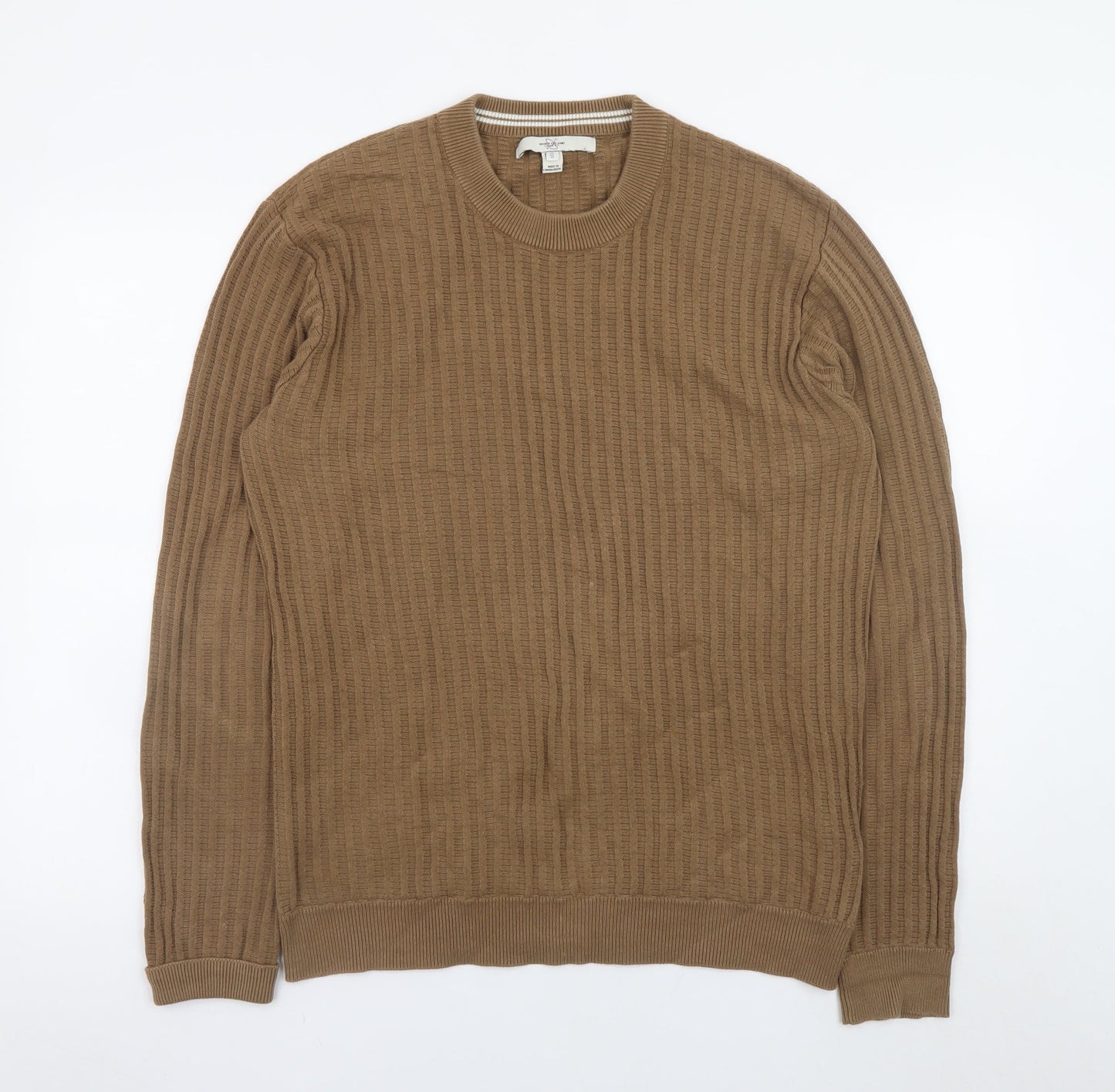 River Island Men's Brown Cotton Crew Neck Waffle Knit Jumper Size M