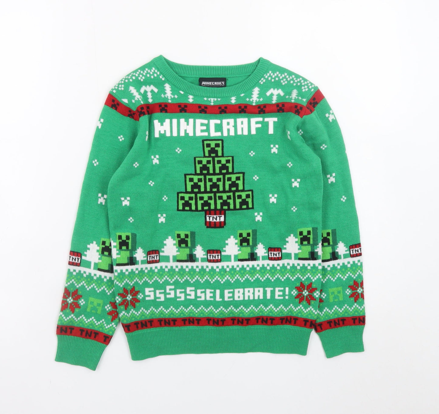 Minecraft Boys Green 8-9 Years Christmas Creeper Pullover Jumper