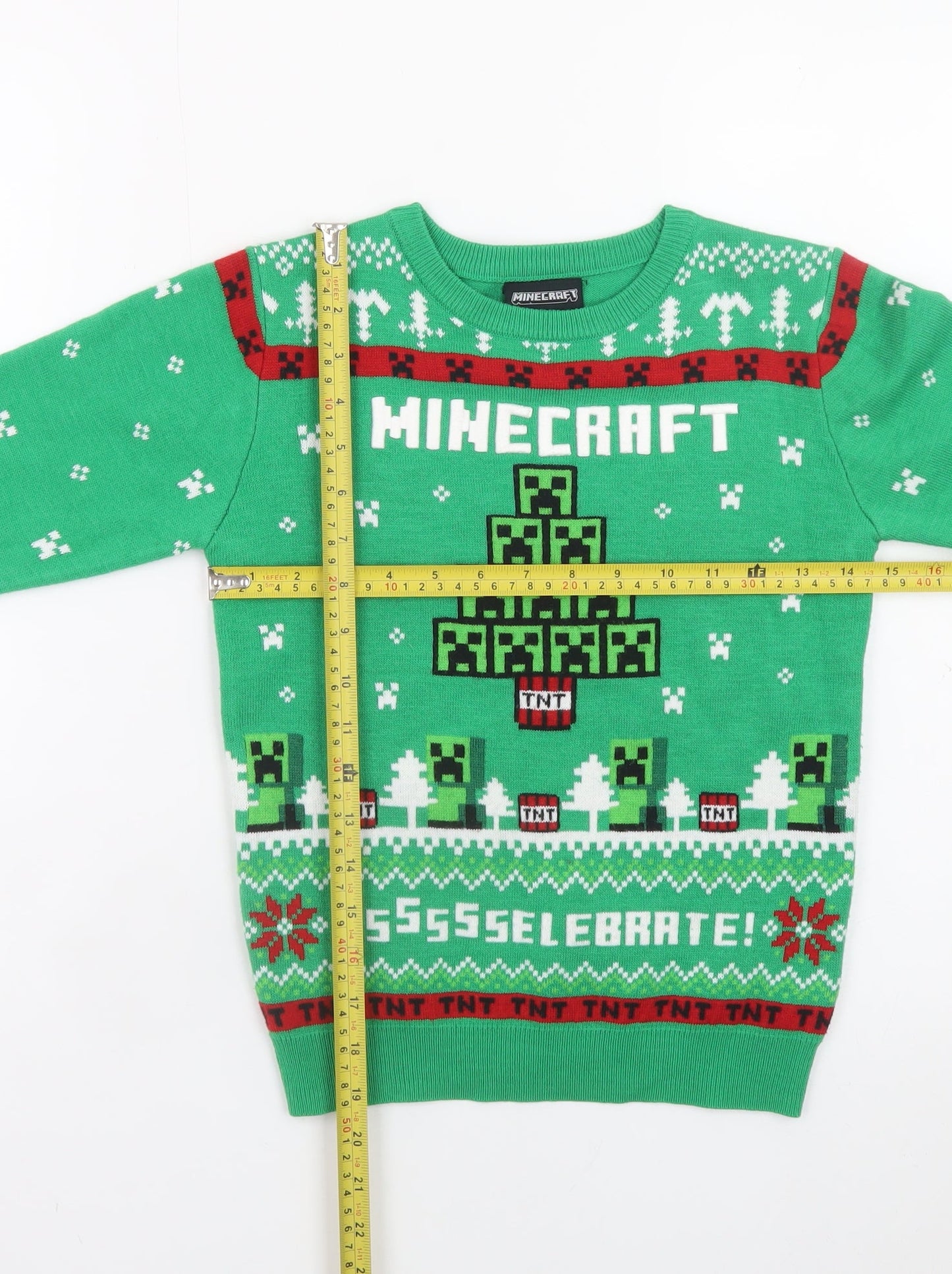 Minecraft Boys Green 8-9 Years Christmas Creeper Pullover Jumper