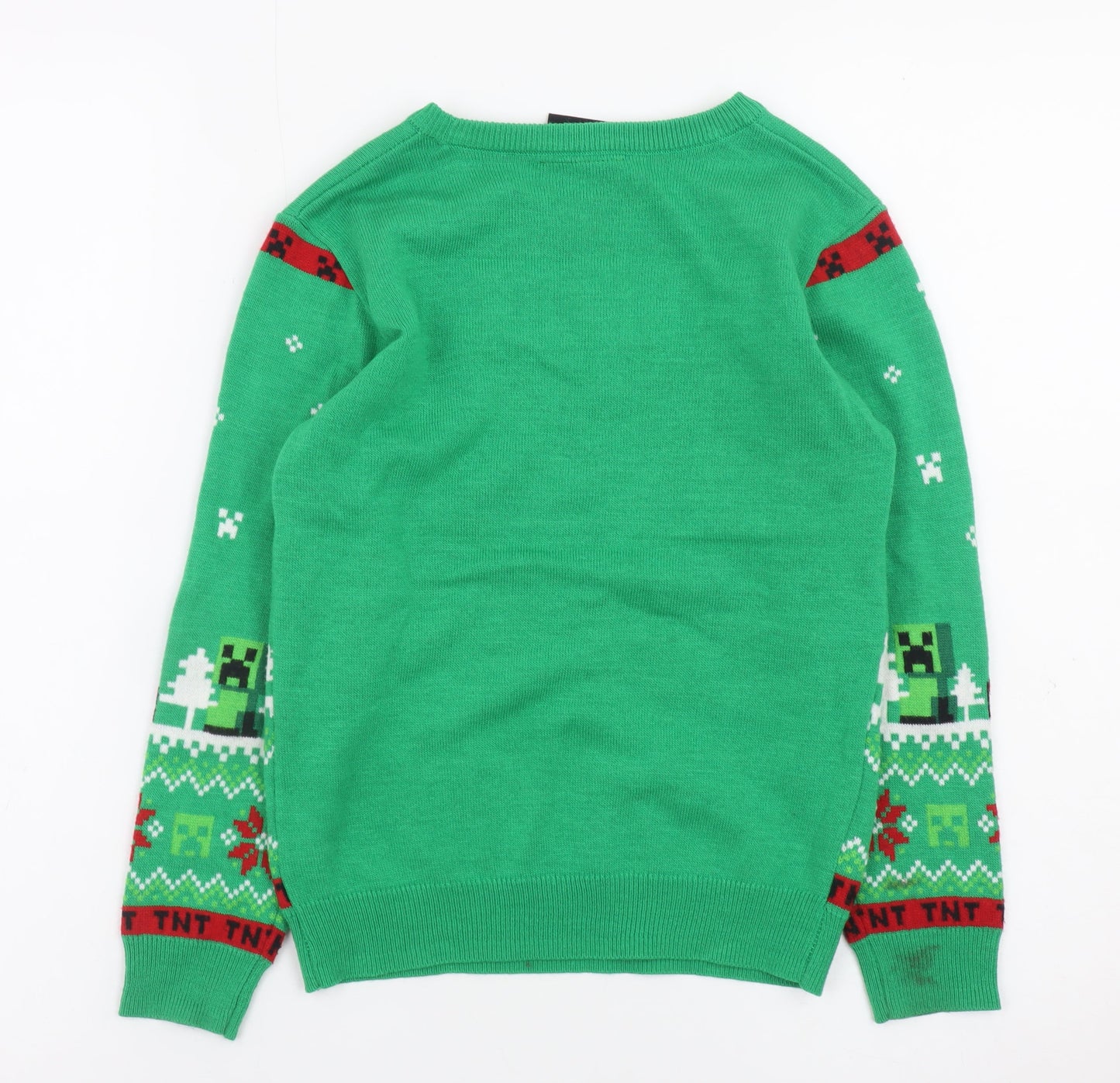 Minecraft Boys Green 8-9 Years Christmas Creeper Pullover Jumper