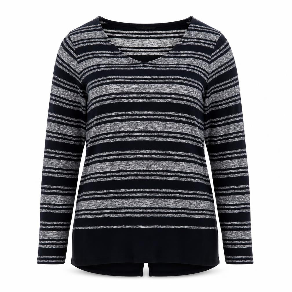 M&Co Women Blue Striped Long Sleeve V-Neck Jersey T-Shirt Size 16