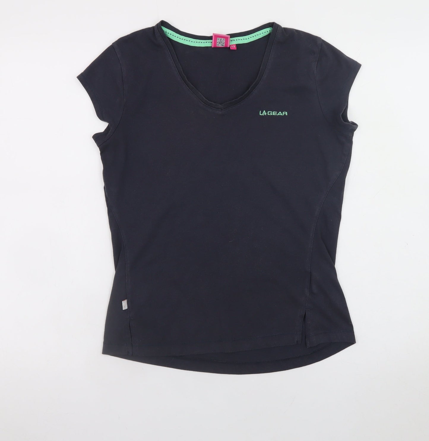 LA Gear Womens Black V-Neck Slim Fit Cotton T-Shirt Size 12