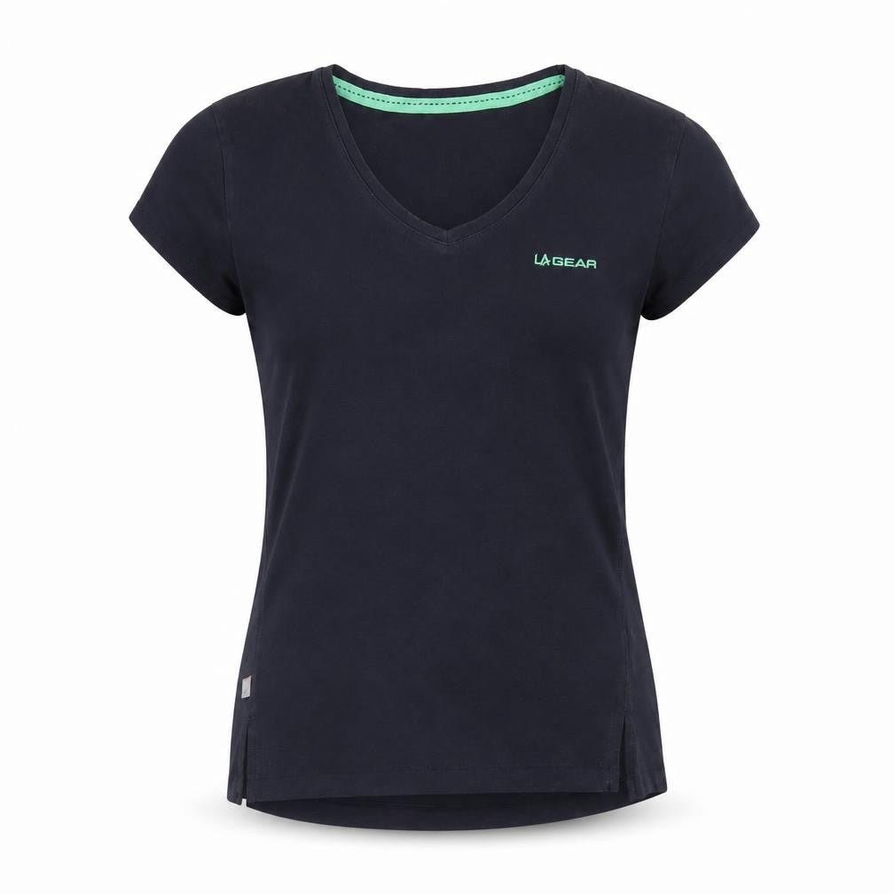 LA Gear Womens Black V-Neck Slim Fit Cotton T-Shirt Size 12
