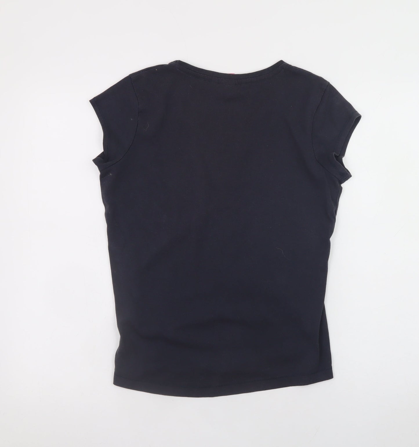 LA Gear Womens Black V-Neck Slim Fit Cotton T-Shirt Size 12