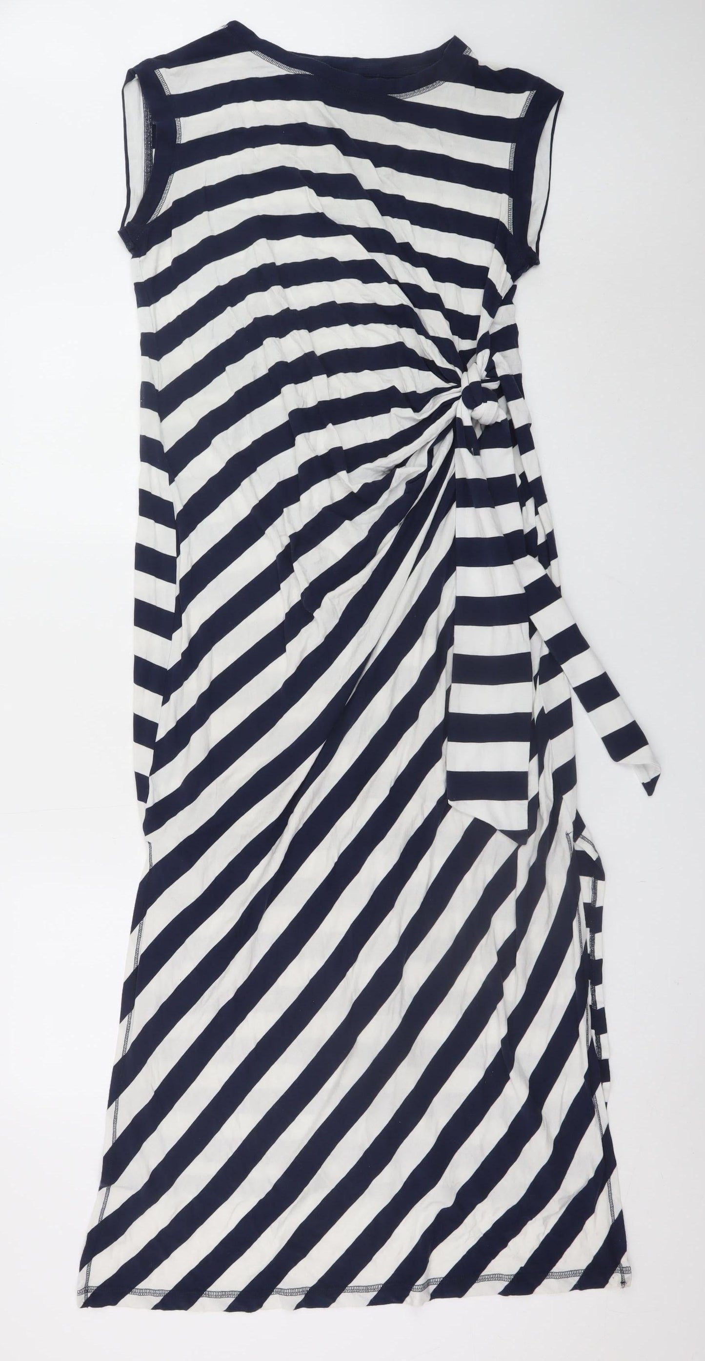 Next Women Blue White Striped Midi Bodycon Dress Size 14
