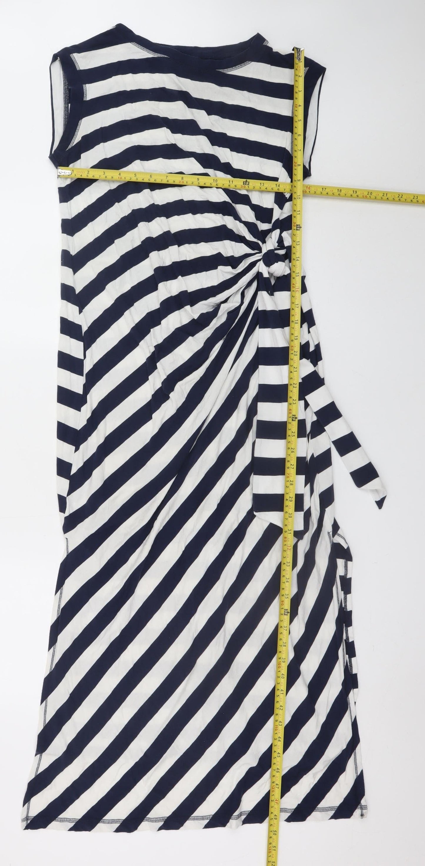 Next Women Blue White Striped Midi Bodycon Dress Size 14
