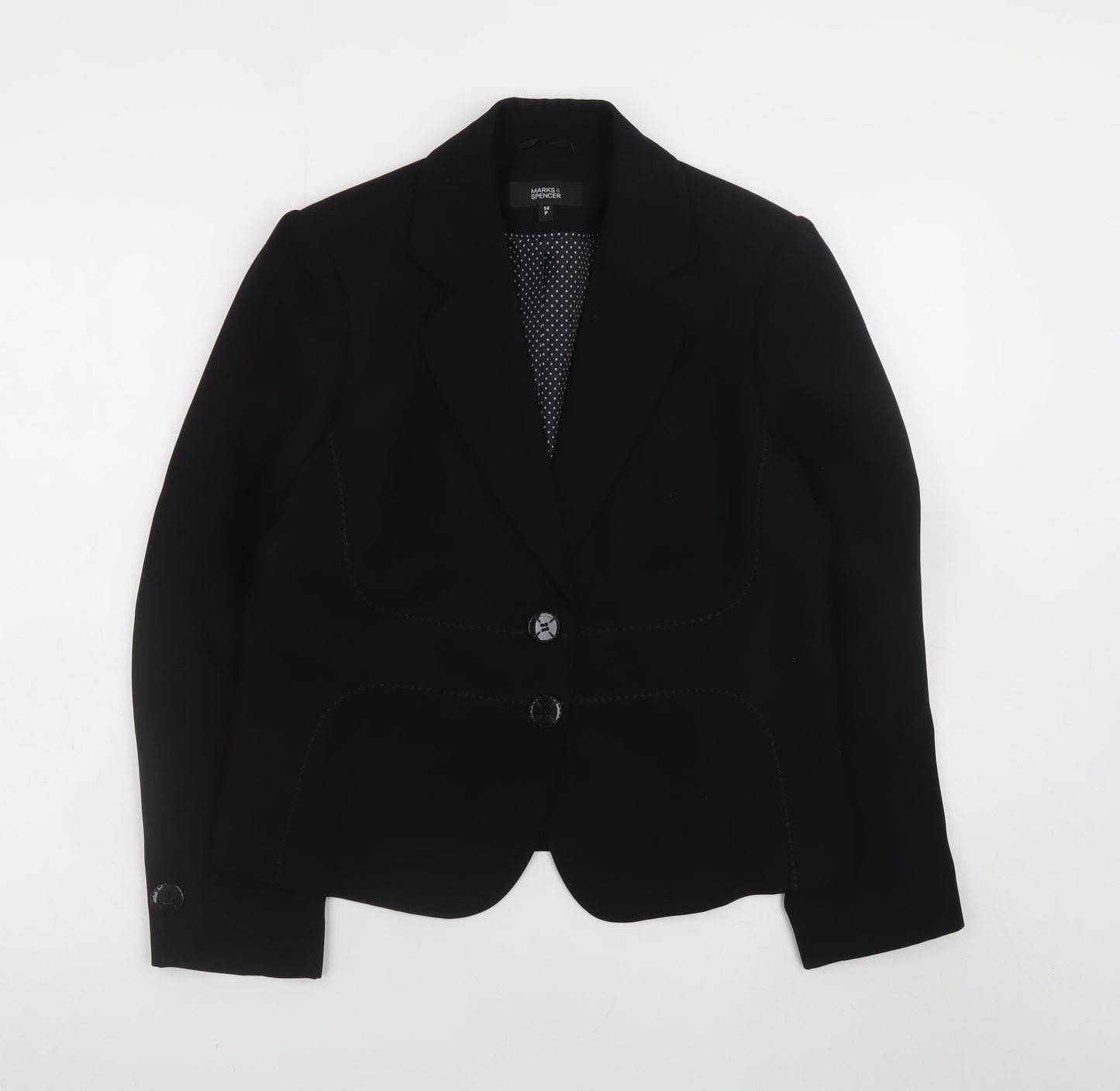Marks and Spencer Women’s Black Petite Size 14 Tailored Two-Button Blazer