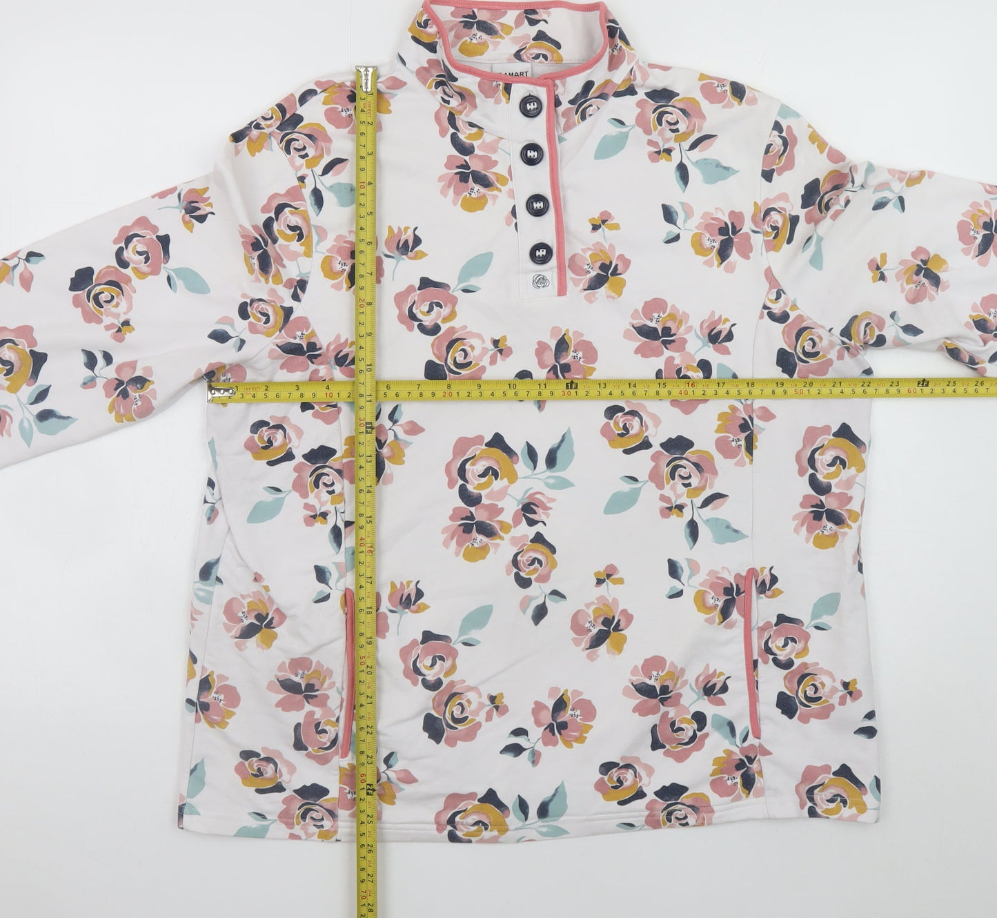 Damart Womens Floral Henley Sweatshirt Pink Multi Size L 18/20