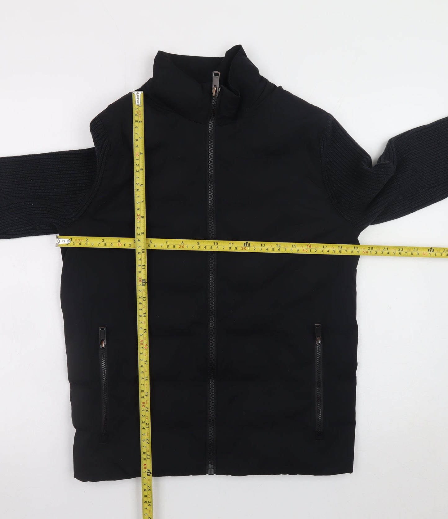 Reiss Men's Black Knit Sleeve Bomber Jacket Size S Full Zip