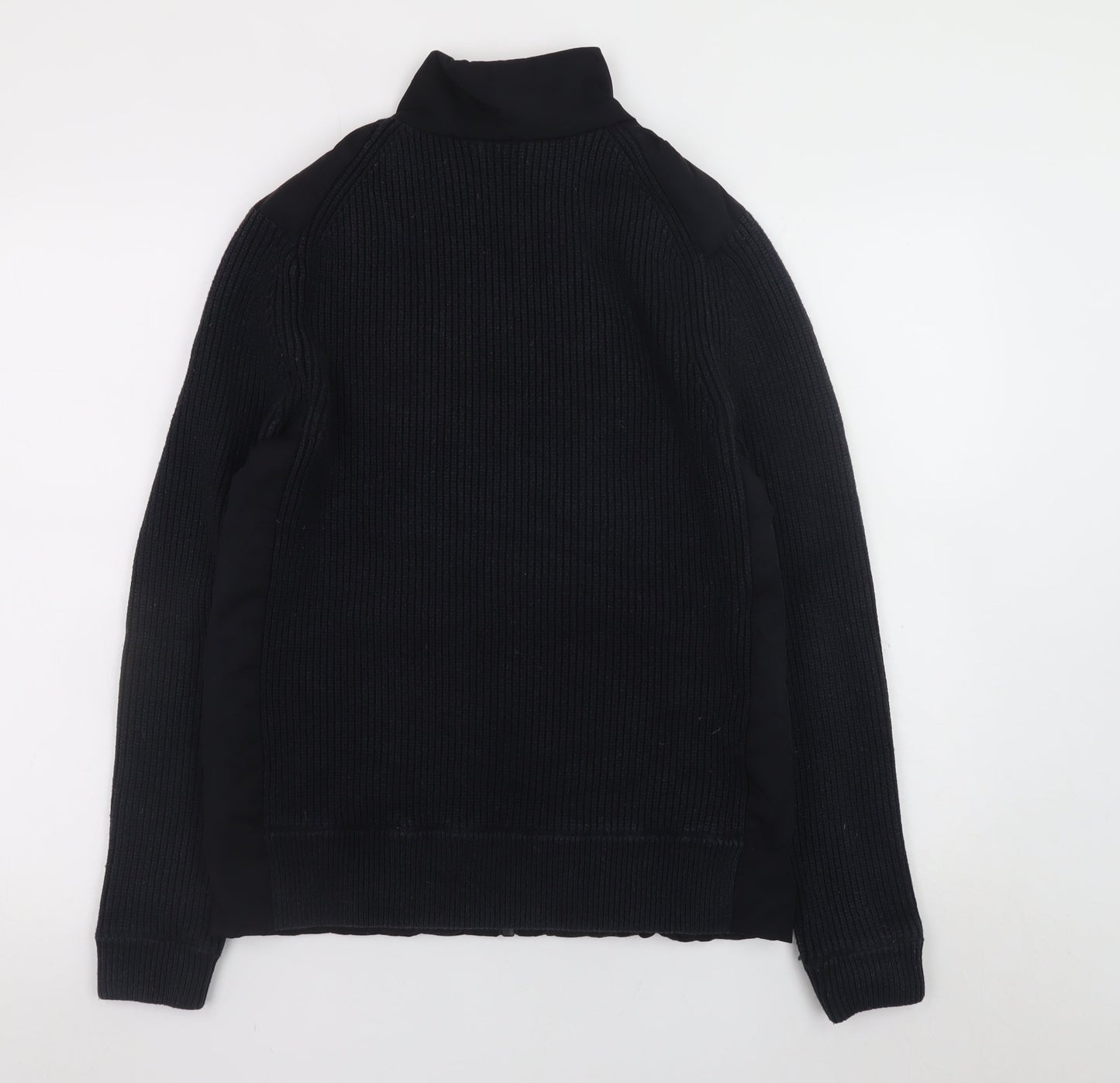 Reiss Men's Black Knit Sleeve Bomber Jacket Size S Full Zip