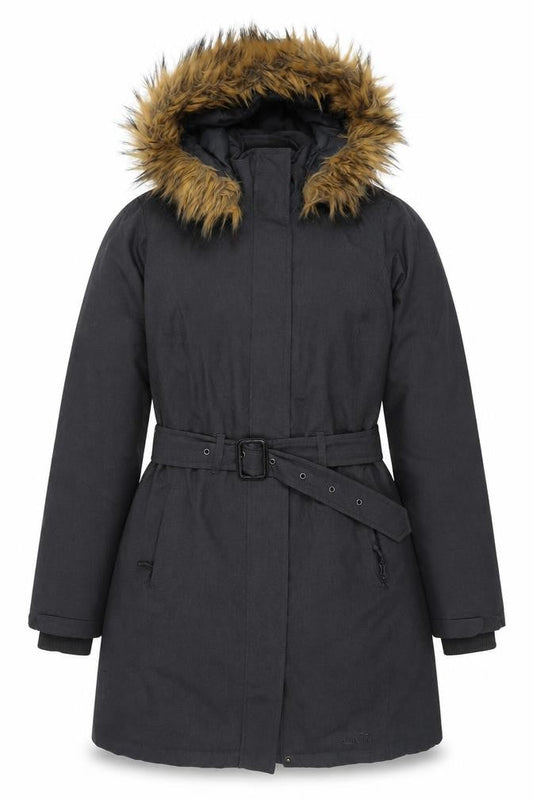 Peter Storm Women's Black Faux Fur Hooded Belted Parka Coat Size 12