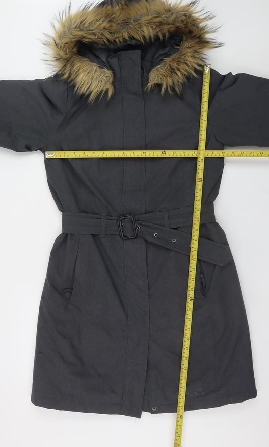 Peter Storm Women's Black Faux Fur Hooded Belted Parka Coat Size 12