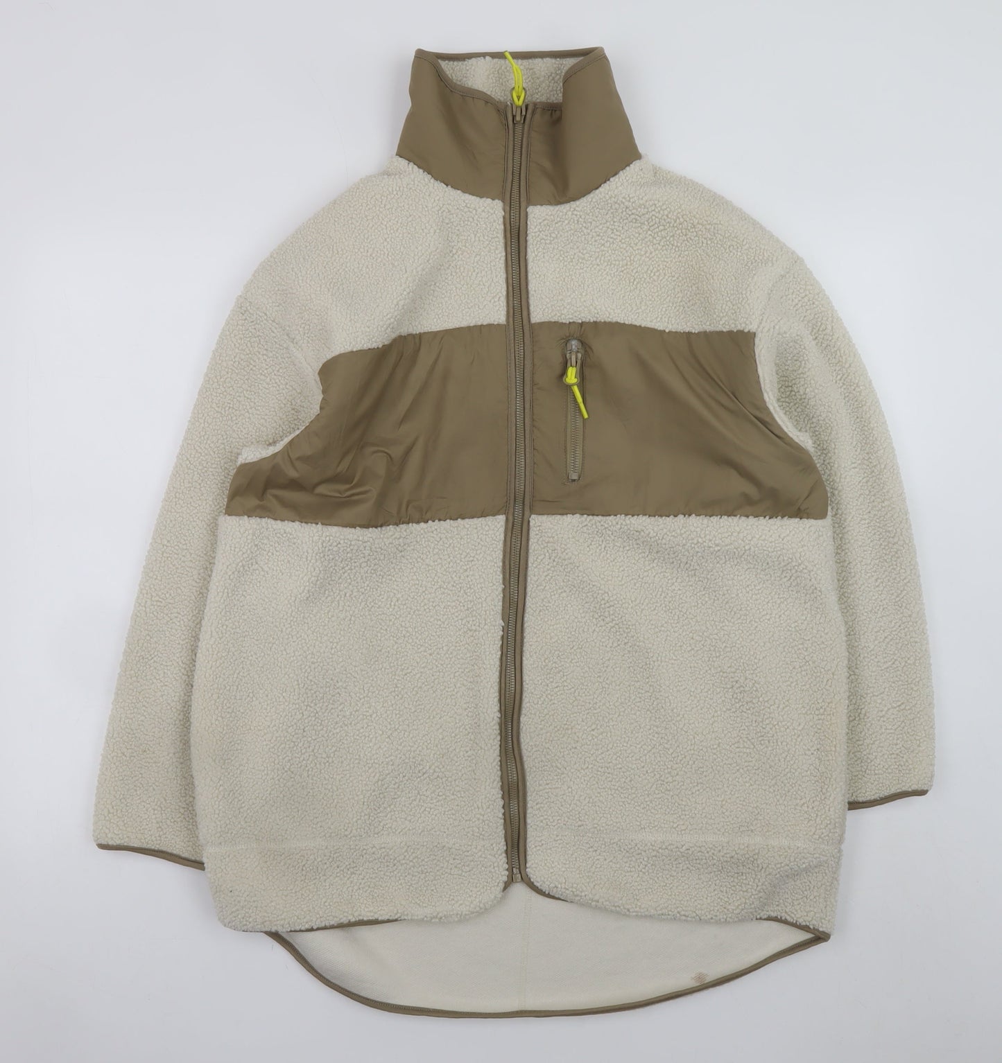 H&M Women’s Beige Fleece Zip Jacket S Regular Fit Casual Outerwear