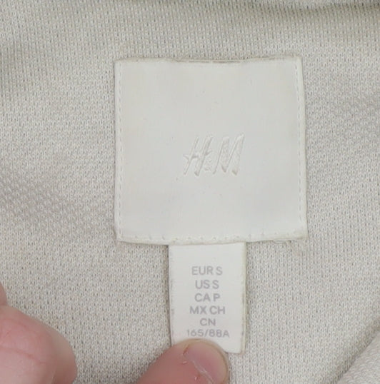 H&M Women’s Beige Fleece Zip Jacket S Regular Fit Casual Outerwear