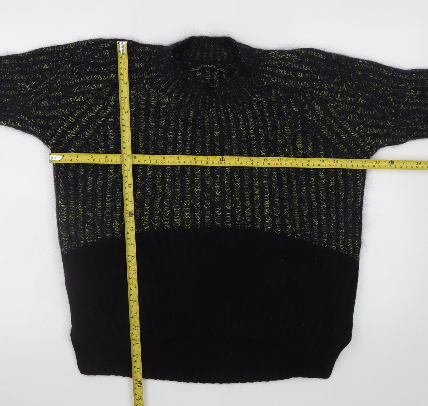 AllSaints Men's Black Wool Blend Chunky Knit Jumper Size S