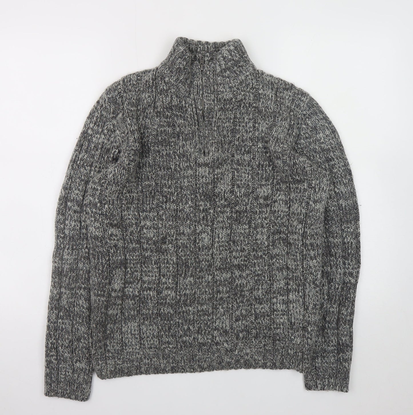 EASY Men’s Grey Chunky-Knit 1/2 Zip High Neck Jumper Size M