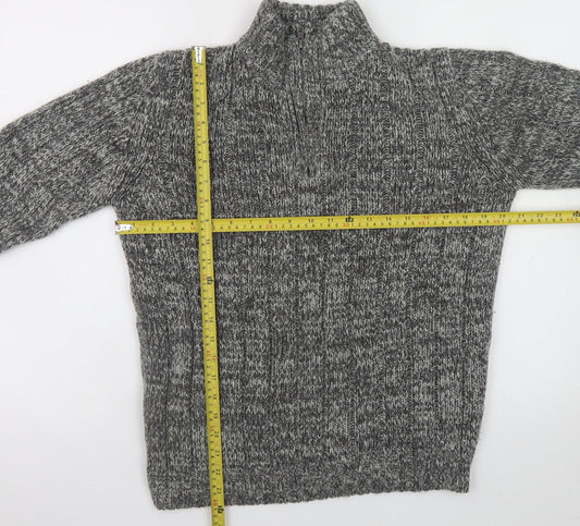 EASY Men’s Grey Chunky-Knit 1/2 Zip High Neck Jumper Size M