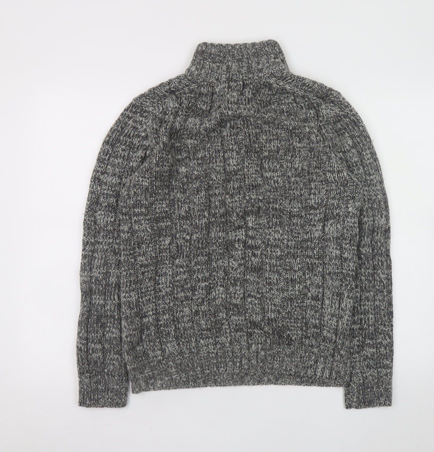 EASY Men’s Grey Chunky-Knit 1/2 Zip High Neck Jumper Size M