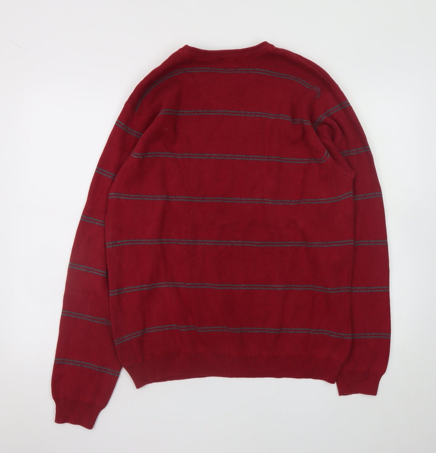 IZOD Men's Red Striped Cotton Crew Neck Jumper Size L