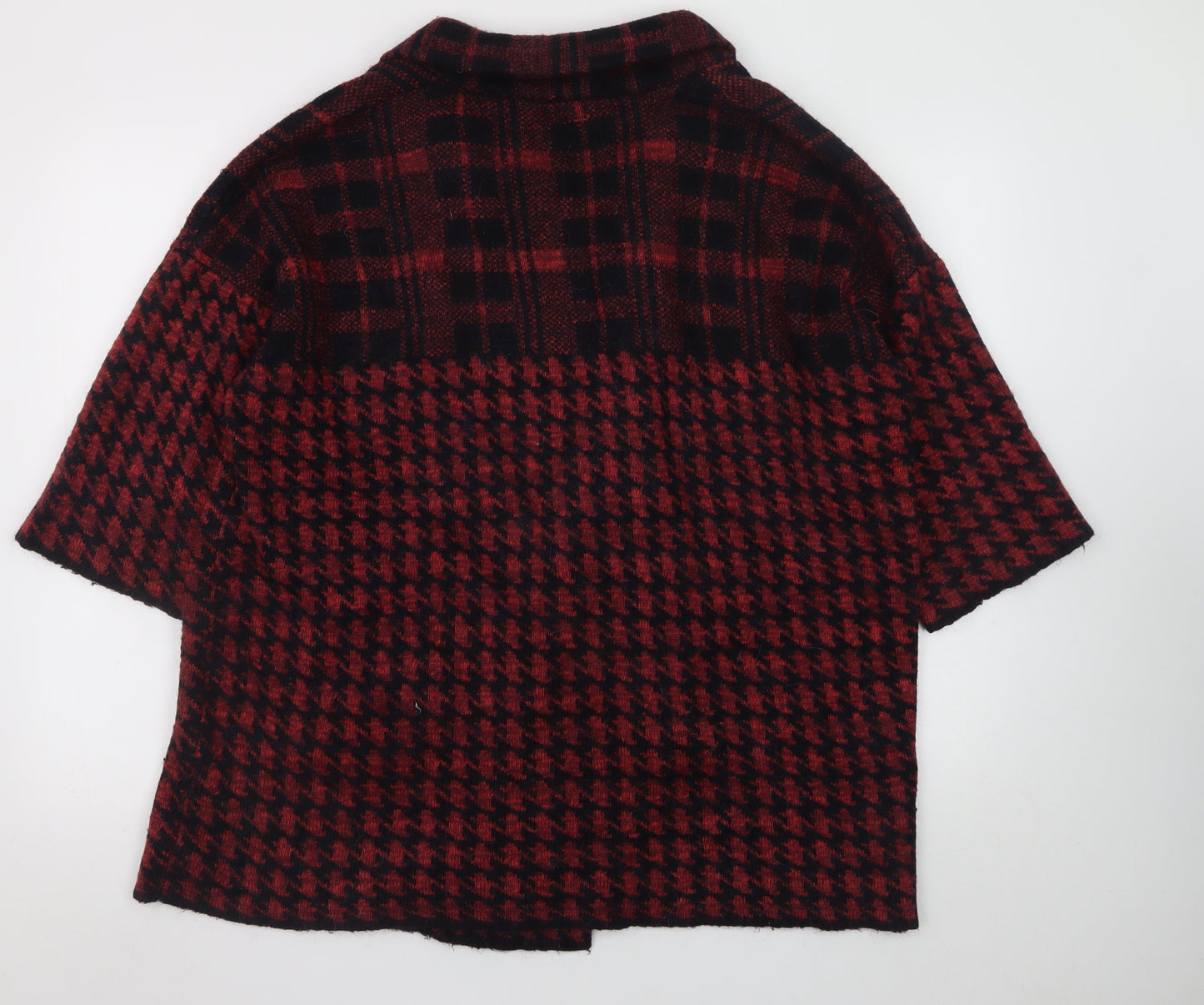 French Connection Women's Red Houndstooth Wool Blend Mid-Length Coat L