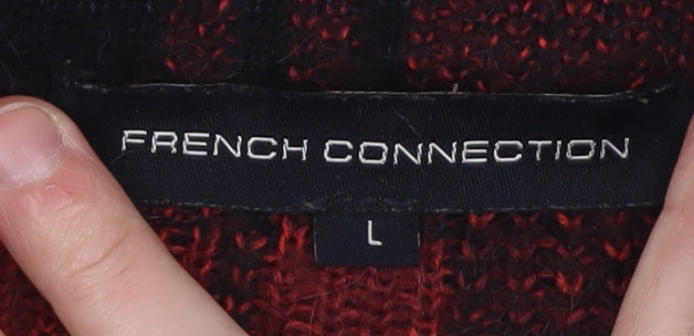 French Connection Women's Red Houndstooth Wool Blend Mid-Length Coat L
