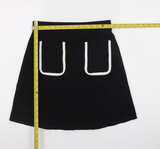 Zara Women Black Knit A-Line Skirt Size 12 with Pockets