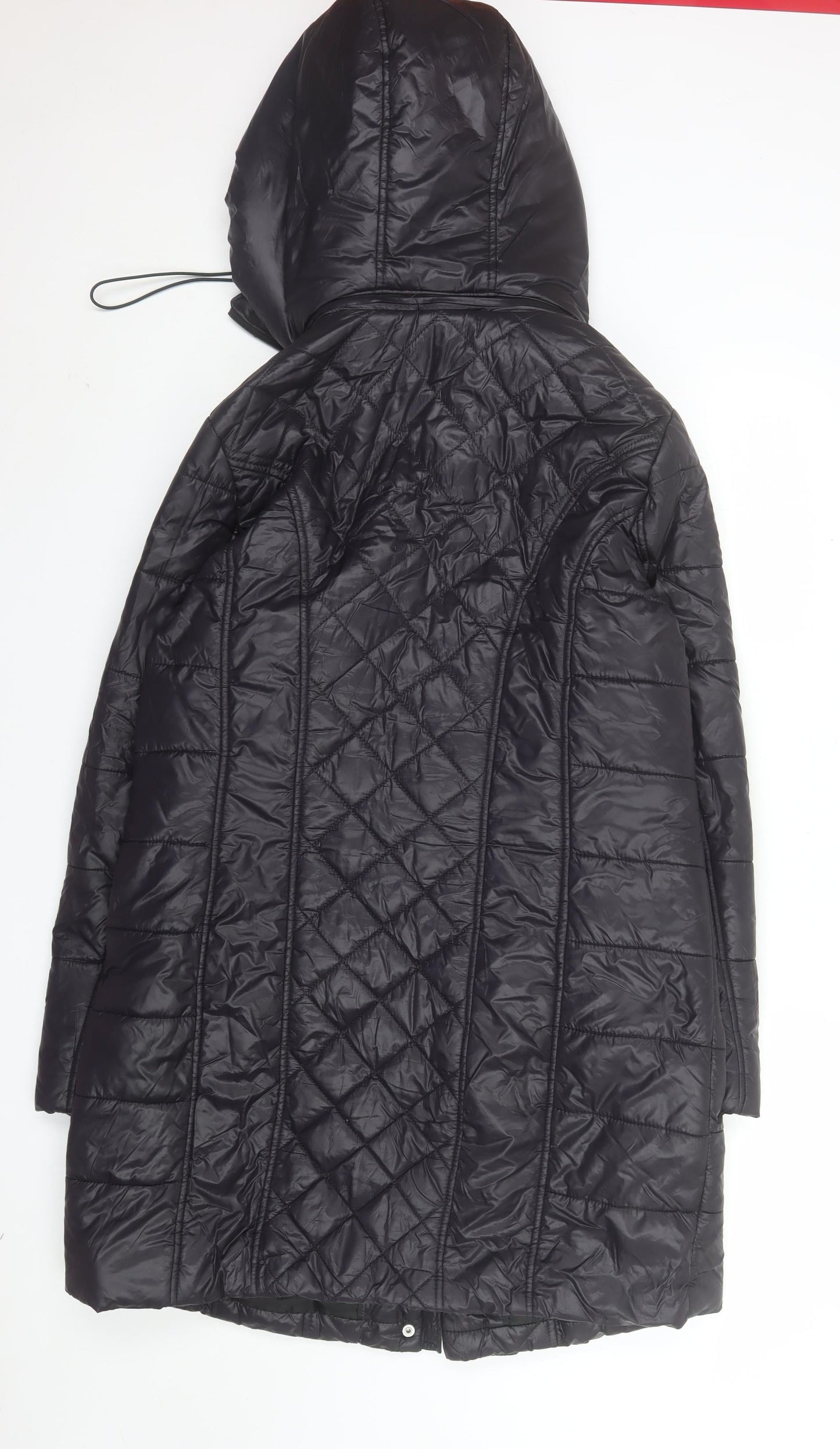 Ashley Brooke Womens Black Quilted Long Hooded Puffer Coat Size 16