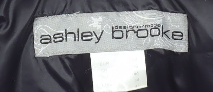 Ashley Brooke Womens Black Quilted Long Hooded Puffer Coat Size 16