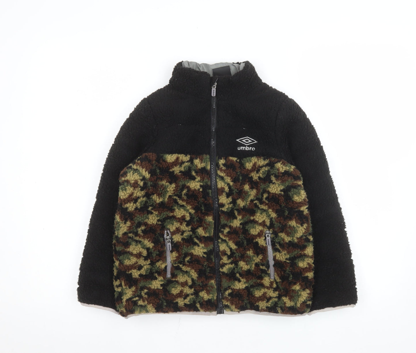 Umbro Boys Black Camouflage Fleece Puffer Jacket 8-9 Years Polyester Zip