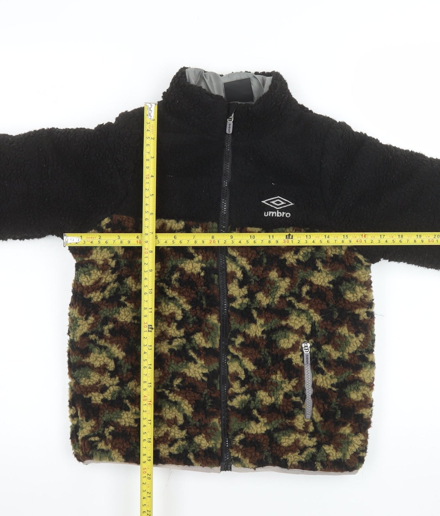 Umbro Boys Black Camouflage Fleece Puffer Jacket 8-9 Years Polyester Zip