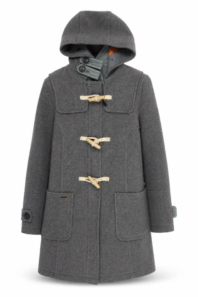Superdry Men's Grey Wool Blend Duffle Coat XS Hooded Toggle Winter Jacket